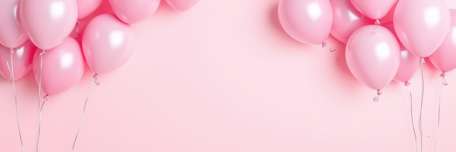 Pink balloons arranged on a soft pink background create a festive atmosphere for celebrations and events